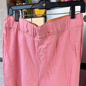 Pink Linen-Blend Pants